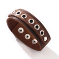 Bracciale vintage in pelle marrone con occhielli metallici e bottoni a pressione - Marrone