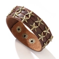 Vintage Lederarmband in Braun mit Bronze-Sternennieten und Druckknopfverschluss - Kaffeebraun