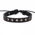 Bracciale punk in pelle marrone vintage con occhielli in bronzo e cordino intrecciato regolabile - Nero