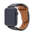 Classic black leather Apple Watch band with tan lining and silver buckle detail - Black 38-40