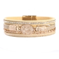 Bohemian multilayer wrap bracelet with rhinestones, druzy stone and magnetic clasp - Multi-layer Wrap Style / Beige