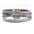 Bohemian multi-layer leather bracelet with sparkling crystals and magnetic clasp - Multi-layer Wrap Style / Gray