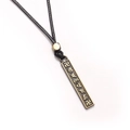Collar vintage con colgante rectangular de cabeza de lobo en bronce y cordón negro - Estilo de barra de esvástica sánscrita (QNN1102-2)