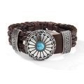 Retro gevlochten bruin leren armband met turkooizen steen en zilveren accenten - Bruin