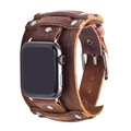 Brown cuff genuine leather Apple Watch band with vintage punk metal studs - 42/44mm / Brown