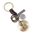 Porte-clés en cuir tressé avec pendentif Vierge en bronze et breloques vintage - Vierge