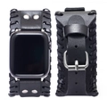 Correa punk de cuero negro con remaches y bordes trenzados para Apple Watch - Estilo de Hombre / 42/44mm / Negro