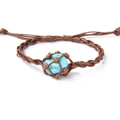 Pulsera tejida de cuerda encerada marrón con piedra turquesa natural en bolsa de malla - Pulsera de Piedra en Bruto con Bolsa de Red Marrón (QNN1106) / Marrón