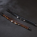 Tiger eye stone and braided leather multi-layer bracelet with tree of life metal charm - Custom Size (Contact Customer Service)