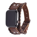 Correa de cuero vintage marrón oscuro con bordes trenzados y remaches metálicos para iWatch - Estilo de Hombre / 42/44mm / Marrón