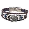 Bracciale multistrato da uomo in pelle testa d'aquila vintage in marrone scuro - caffè