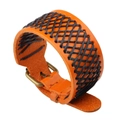 Verstellbares oranges Rindslederarmband mit schwarzem Wachsseil und bronzener Schnalle - Orange
