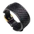 Minimalistisches schwarzes Lederarmband mit verstellbarer Schnalle und Gitter-Detail - Schwarz