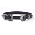 Collana choker vintage in pelle nera con doppia fibbia intagliata ed elegante - Nero Doppio Cinturino