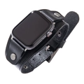 Retro black leather Apple Watch strap with punk metal studs and dual-layer vintage design - 38/40MM Black