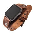 Vintage dark brown leather cuff watch band with rivets for Apple Watch replacement - 38/40MM Brown
