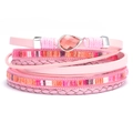 Mehrlagiges Wickelarmband in Rosa mit Lederbändern und tropfenförmigem Kristallanhänger - Rosa