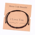 Handmade Morse Code bracelet with wood beads representing I Love You on a kraft card - Style 5-I Love You