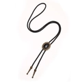 Cravatta bolo vintage in pelle nera intrecciata con fibbia in bronzo e pietra onice nera - Bronzo