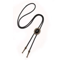 Vintage bolo tie with black leather cord and oval gemstone pendant in antique metal frame - Bronze