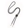 Retro bolo tie with black braided leather cord and silver oval gemstone pendant - White Gold