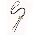 Retro cowboy bolo tie featuring a bronze star pendant with turquoise stone on black cord - Antique Bronze