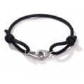 Adjustable black braided rope bracelet with polished silver stainless steel handcuff clasp - Black
