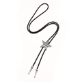 Vintage western bolo tie with star pendant, turquoise stone and black braided leather cord - Antique Silver