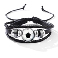 Luminous braided leather football bracelet with adjustable cord and glow-in-the-dark glass charm - Football
