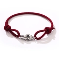 Minimalist red braided rope bracelet featuring polished silver handcuff interlock clasp - Burgundy