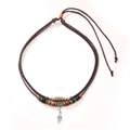 Collana intrecciata vintage con perline di legno e ciondolo a chiave di violino - Stile Ciondolo Nota Musicale (QNN1120)