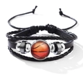 Glow in the dark basketball leather bracelet with braided cord and glass dome charm - Basketball