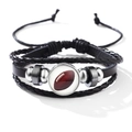 Luminous braided leather bracelet featuring a vintage American football glass cabochon - Rugby Ball