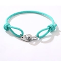 Turquoise adjustable nautical rope bracelet with polished silver anchor hook clasp - Youth Green