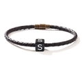 Bracelet tressé en cuir marron foncé avec breloque lettre S noire et fermoir magnétique - Style Lettre S / Noir