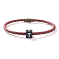 Bracelet tressé en cuir rouge avec perle lettre T noire et fermoir magnétique en bronze - Style Lettre T / Rouge