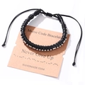 Braided leather Morse code bracelet with silver beads meaning Never Give Up - Never Give Up(#2-Never Give Up)