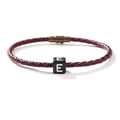 Bracelet en cuir tressé avec fermoir magnétique et breloque carrée lettre E en marron - Style Lettre E / Marron
