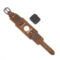 Brown leather compass totem strap for Apple Watch with vintage Viking runes and Bund base - 38/40mm / Brown