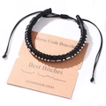 Handmade black braided leather Morse code bracelet with silver beads on a display card - Best Bitches(#4-Best Bitches)