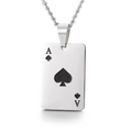 Halskette aus poliertem Edelstahl mit einem klassischen Pik-Ass-Pokerkarten-Anhänger - Pik A - Polierte Panzerkette