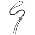 Gothic cross bolo tie in bronze metal with black braided rope for western styling - Bronze