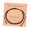 Handmade Morse Code bracelet with wood beads and black rope on a Be Brave card - Style 2-Be Brave