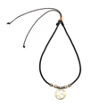 Adjustable woven leather necklace with vintage soccer pendant and wooden beads accent - Bronze