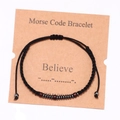 Handmade Morse code bracelet with wood beads and silver spacers on black woven cord - Style 3-Believe