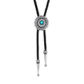 Vintage silver bolo tie with turquoise stone and ornate engraved metal floral accents - Blue