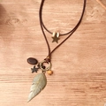 Collana multistrato bohémien con foglia di bronzo, stella marina e perline in legno - Stile Bronzo Retrò (Collana)