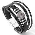 Bracciale multistrato in pelle intrecciata albero della vita con chiusura magnetica - 19cm / Nero