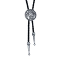 Westliche Vintage Bolo Tie mit silbernem Blumenmuster und schwarzem geflochtenem Seil - Antiksilber