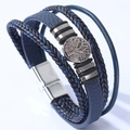 Bracciale multistrato in pelle da uomo con ciondolo albero della vita e chiusura magnetica - 19cm / Blu